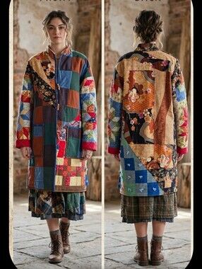 Upcycled Vtg Quilt Blanket Coat L-XL Handmade Dont Throw It Out